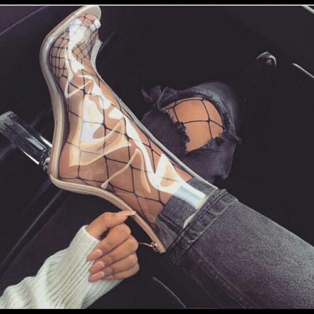Clear Mod booties with lucite heels